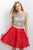 Blush - Two-Piece Beaded Jewel Neck A-Line Dress 11185 In Silver and Pink