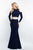 Blush - 11527 Long Sleeve Beaded Cold Shoulder Jersey Prom Dress In Blue