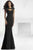 Janique  W975 Cap Sleeves Long Lace and Stretch Crepe Gown in Black