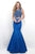 Blush - High Neck Satin Crepe Trumpet Dress 11321 in Blue