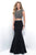 Blush - Beaded Jewel Neck Scuba Trumpet Gown 11291 in Black