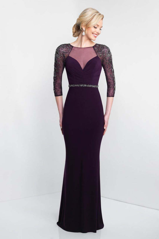 Blush - S2031 Illusion Jewel Neck Jersey Sheath Gown In Black