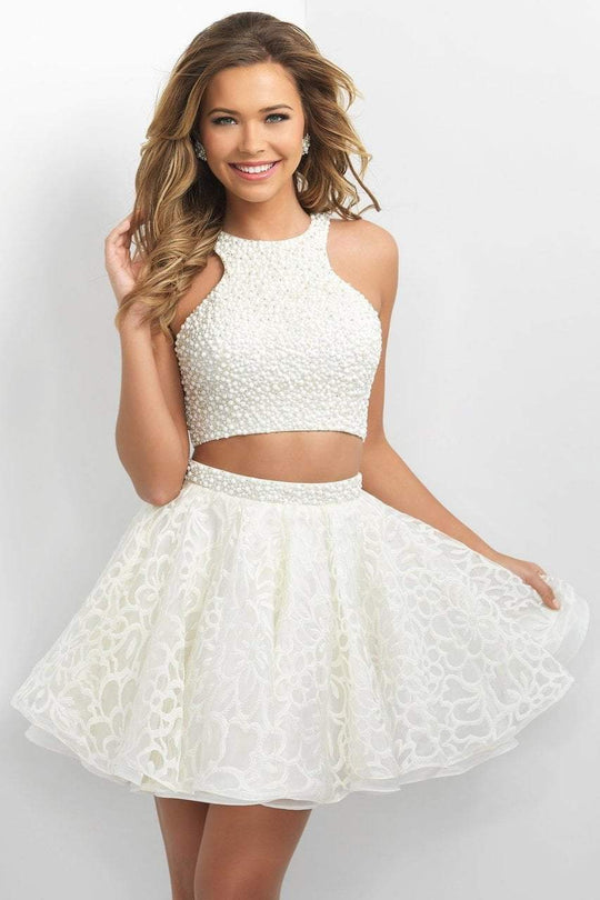 Blush - Beaded High Neck A-Line Dress 11154 in White