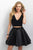 Blush - Two-Piece Sequined V-Neck A-Line Dress 11150 in Black