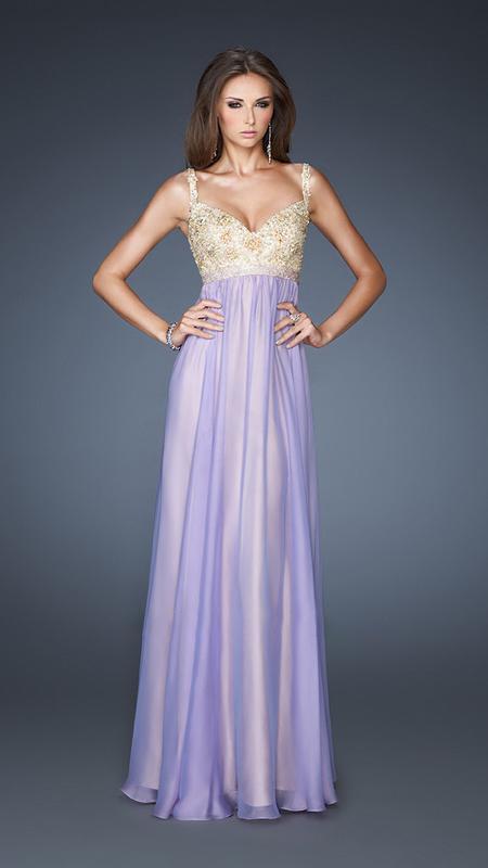La Femme - Glistening Sweetheart Gossamer Empire Gown 18990 In Purple and Neutral