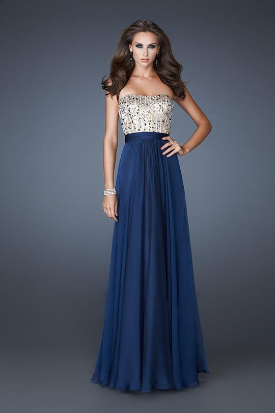 La Femme - Stellar Embellished Sweetheart Straight A-Line Gown 18801 In Blue