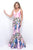 Blush - Deep V-Neck Printed Mikado Mermaid Dress 11316 in Pink and Multi-Color