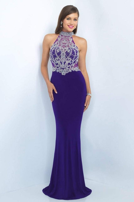 Blush - Embellished High Neck Jersey Sheath Gown 11072 In Purple