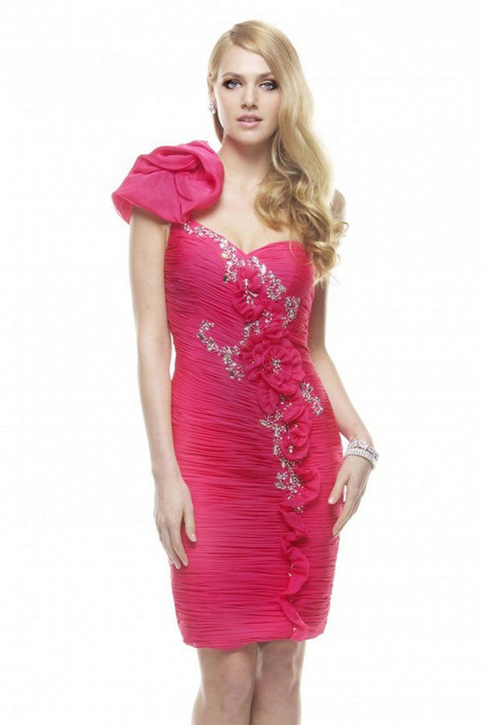 Janique - One-Shoulder Ruched Sweetheart Cocktail Dress 7005 in Pink