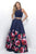 Blush - Floral Print Illusion Mikado A-Line Gown 5610 in Blue and Multi-Color