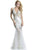 Janique W030  Sequined Long V-Neck Haltered Crisscross Open Back Gown  in White and Gold