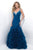 Blush - Plunging Ruffled Mermaid Gown 7108 in Blue