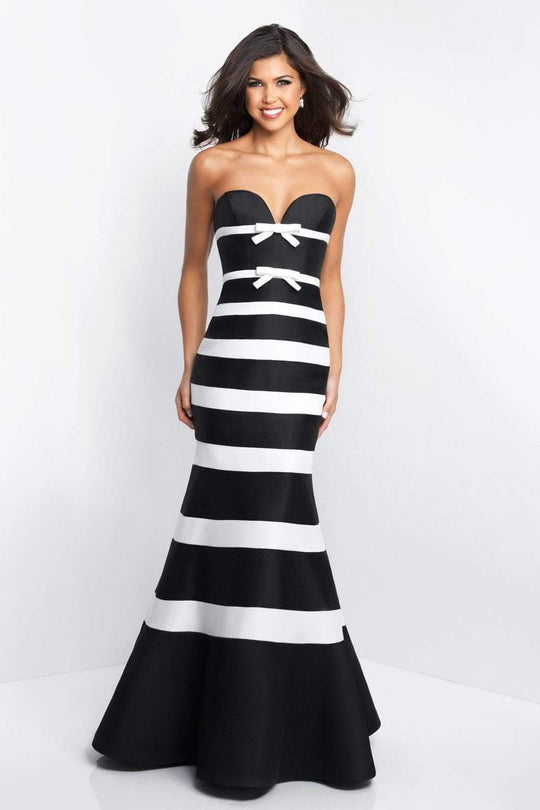Blush - C1051 Bow Accented Striped Mermaid Dress In Black and White