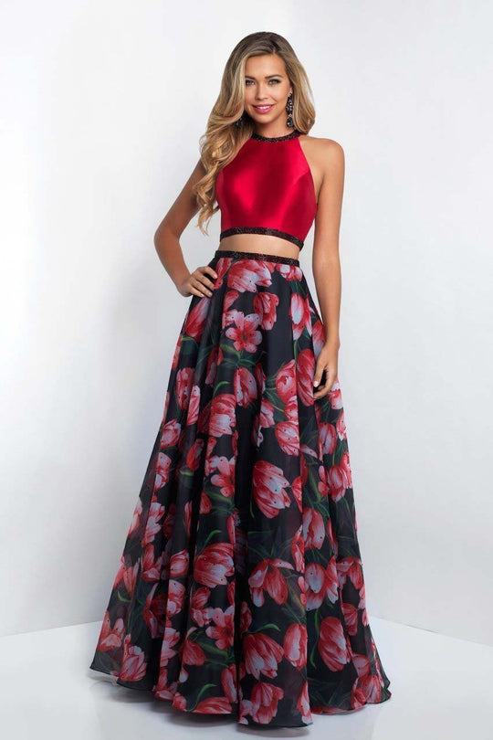 Blush - 11534 Halter Mikado and Floral Organza A-line Gown In Red and Multi-Color