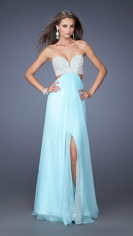 La Femme - Exquisite Embellished Cutout Sweetheart A-Line Gown 19927 In Blue