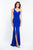 Intrigue - 453 One Shoulder Draped Evening Gown with Slit In Blue