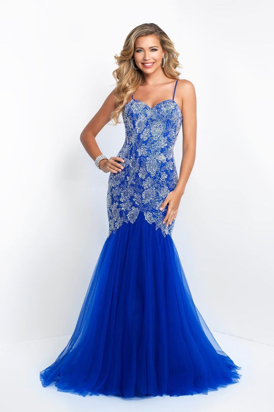 Blush - 11582 Bedazzled Sweetheart Mermaid Dress In Blue and Silver