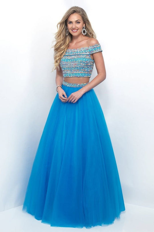 Blush - Two-Piece Embellished A-Line Gown 11249 In Blue