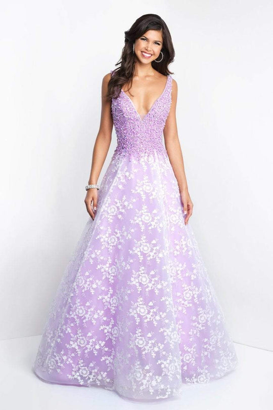 Intrigue - 418 Embellished Deep V-neck Ballgown In Purple