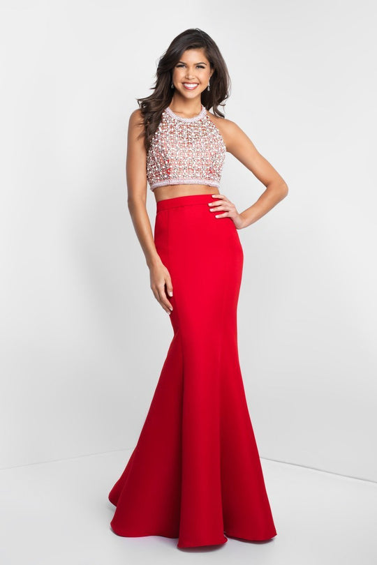 Blush - C1015 Two Piece Bedazzled Mermaid Gown In Red