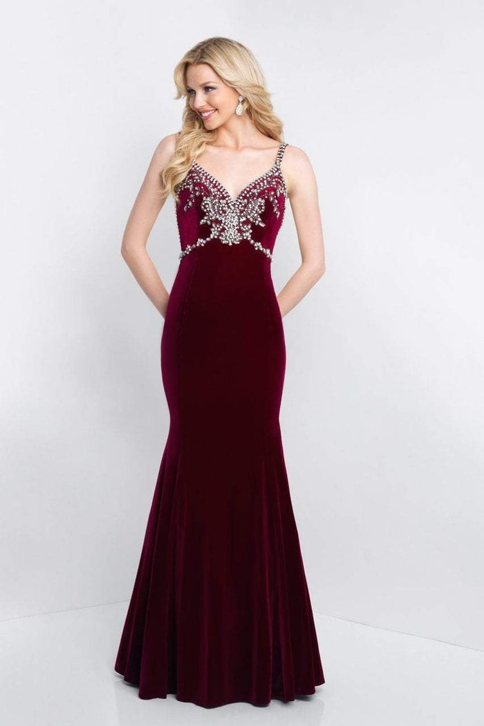 Blush - C1027 Crystal Beaded V-neck Mermaid Dress In Red