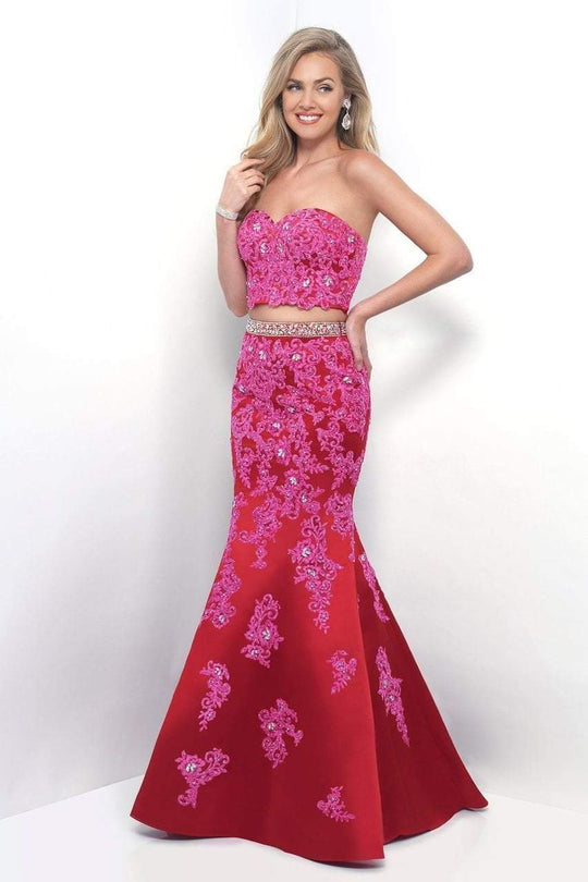Blush - Ornate Lace Applique Sweetheart Trumpet Gown 7105 in Red and Pink