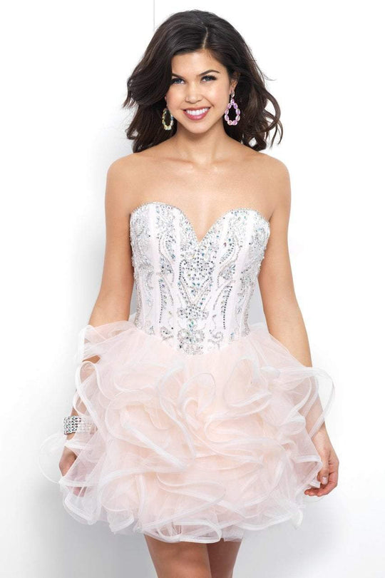 Blush - 11380 Strapless Corset Detailed Crystalline Dress In Pink