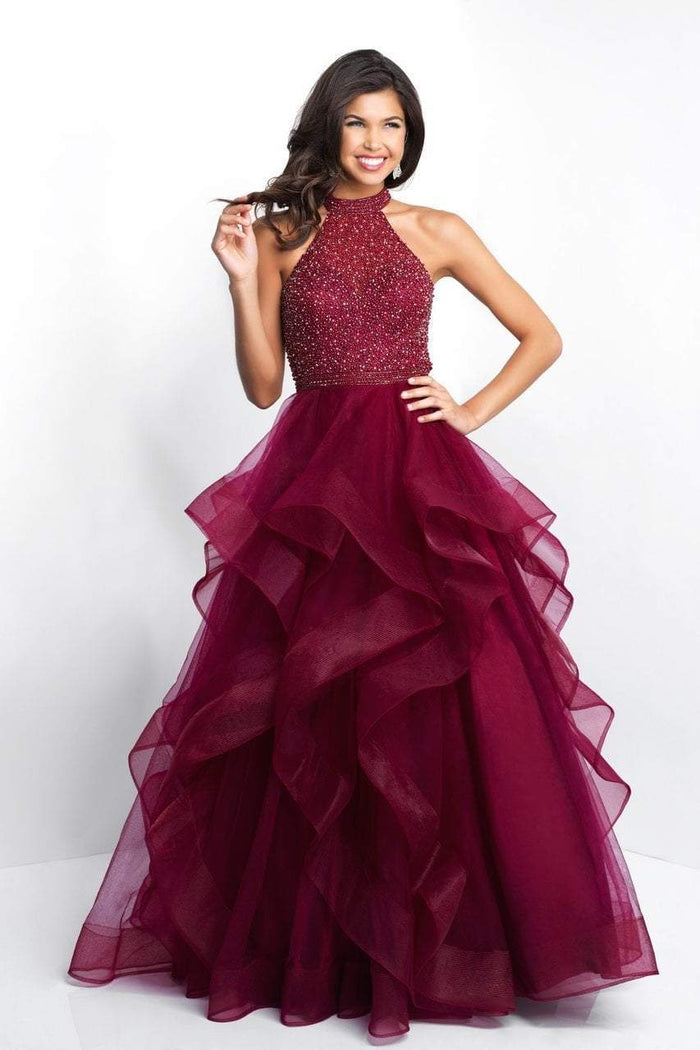 Blush - 5654 Embellished High Halter A-line Dress In Red