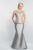 Blush - S2002 Shawl Cap Sleeved Bejeweled Mermaid Gown In Silver and Neutral