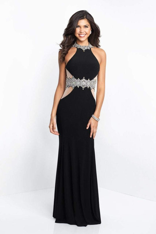Intrigue - 441 Beaded Halter Sheath Dress In Black