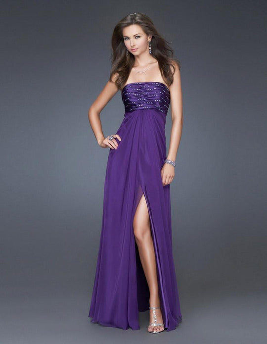 La Femme - Elegant Embellished Straight Across A-Line Dress 15935 in Purple