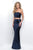 Blush - Two-Piece Sequined Straight Across Neck Sheath Dress 11255 In Blue