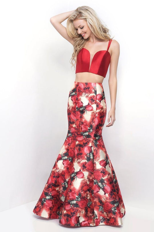 Blush - Two-Piece Floral Sweetheart Mikado Trumpet Gown 11267 in Red and Multi-Color