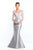 Blush - S2016 Beaded Sheer Off-Shoulder Sheath Gown In Silver and Neutral