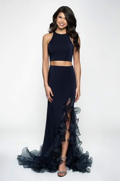 Blush by Alexia Designs - 11650 Two Piece Halter Ruffled Trumpet Dress