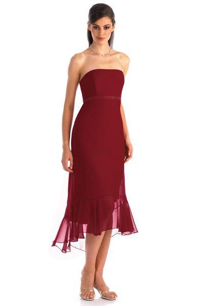 Alexia Designs - 2108 Strapless Ruffled Tea Length Dress In Red
