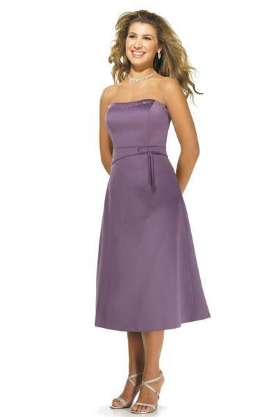 Alexia Designs - 2502 Strapless Beaded Trim Tea Length Dress In Purple