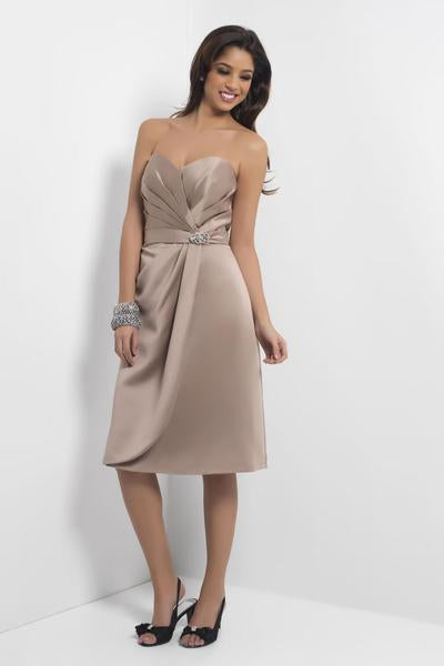 Alexia Designs - 4086 Strapless Pleated Surplice A-Line Dress In Nude and Brown