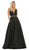 May Queen - MQ1683 Illusion Plunging Neck Sleeveless Satin A-Line Gown In Black