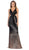 May Queen - MQ1628 Two Tone Sequined Deep V-neck Sheath Dress In Black and Gold