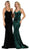 May Queen - MQ1656 Pleated V-Neck Trumpet Evening Dress In Black and Green