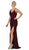 May Queen - MQ1666 Draping Surplice Bodice High Slit Gown In Red