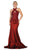 May Queen - RQ7743 Appliqued Halter Mermaid Gown In Red