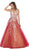 May Queen - RQ-7613 Trailing Foliage Plunging Sweetheart Gown In Red and Nude