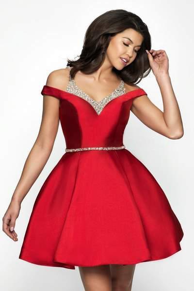 Blush Couture - C1104 Crystal Beaded Cut-In Shoulder A-Line Dress