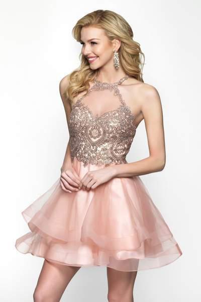 Intrigue - 472 Glittering Metallic Lace Tulle A-line Dress
