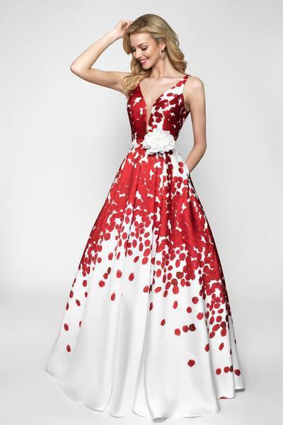 Blush by Alexia Designs - 11640 Plunging  V-Neck Petal Print Ballgown
