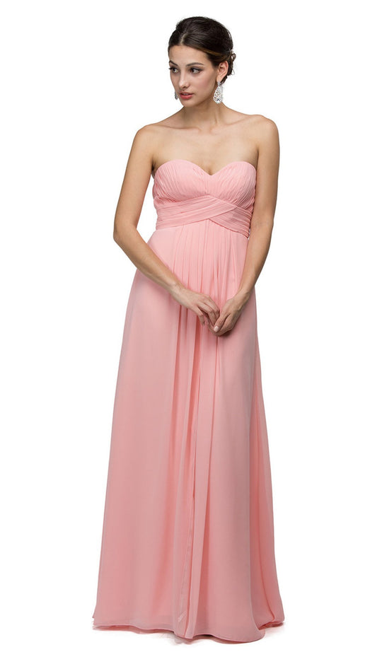 Dancing Queen - 8658 Strapless Chiffon Empire Long Prom Dress In  Pink