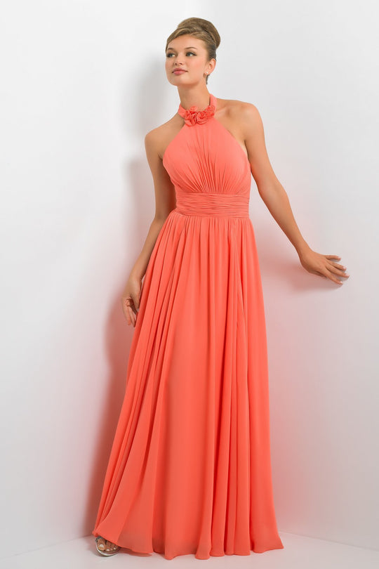Alexia Designs - 176L Rosette High Halter Pleated Dress In Orange