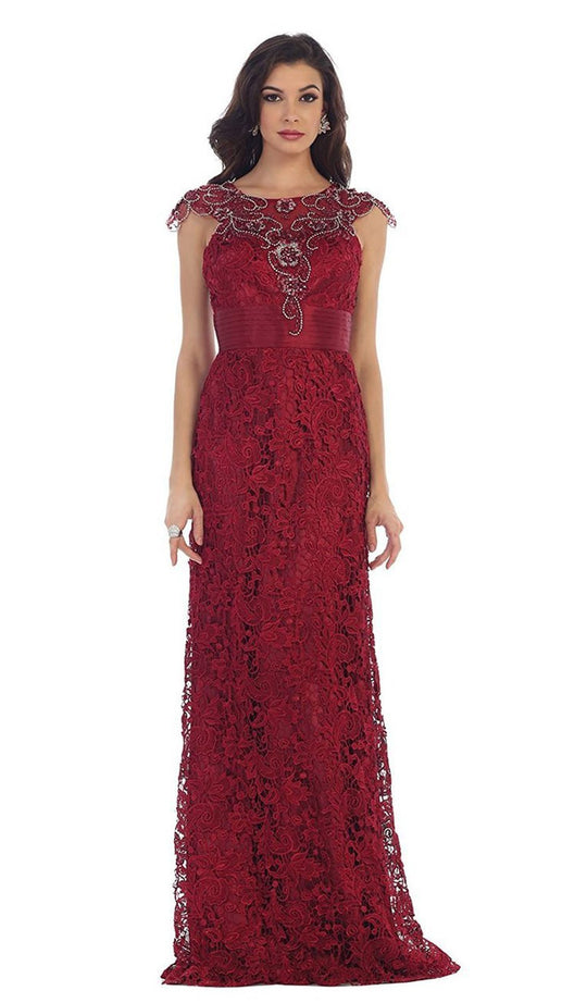 Rhinestone Lace Floral Evening Gown